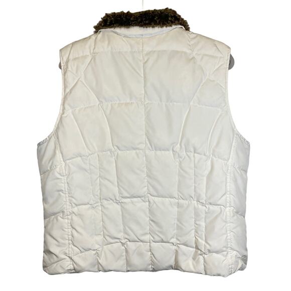 Eddie Bauer Premium Goose Down Puffer Vest Women Sz XL Cream Faux Fur Collar - Picture 2 of 13